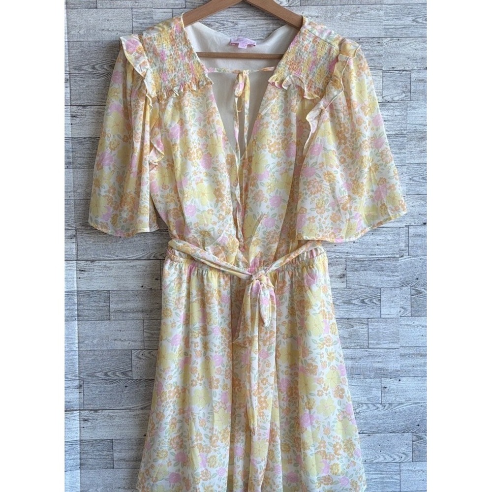 Pink Lily floral‎ sheer dress boho prairie cottagecore fairy women's medium